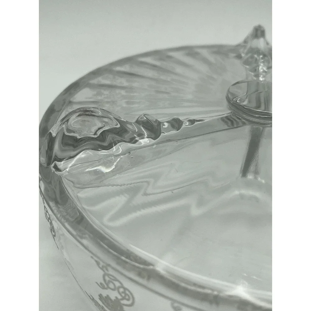 Vintage Depression Fostoria Glass 3 Part Divided Candy Dish Etched Grapes & Vine